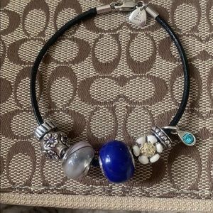 Sterling Silver and leather charm bracelet